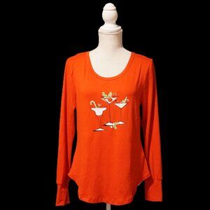 Santa’s Treasures Red Long Sleeve Tee Holiday Martinis Women’s Medium